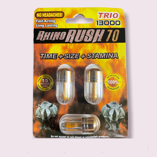 70 Rhino Rush Trio 13000 Pill - (1 ct. of 3 Capsules Each)